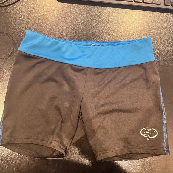 GT Game Time Fitted Small Womens Biker Shorts Black w/ Blue Band Spanks Work Out - Picture 1 of 3